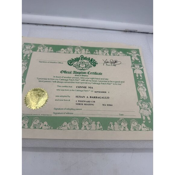 Vintage Cabbage Patch Kid Girl Doll Blond Ponytails Blue Eyes W Adoption Paperwo - Picture 7 of 10